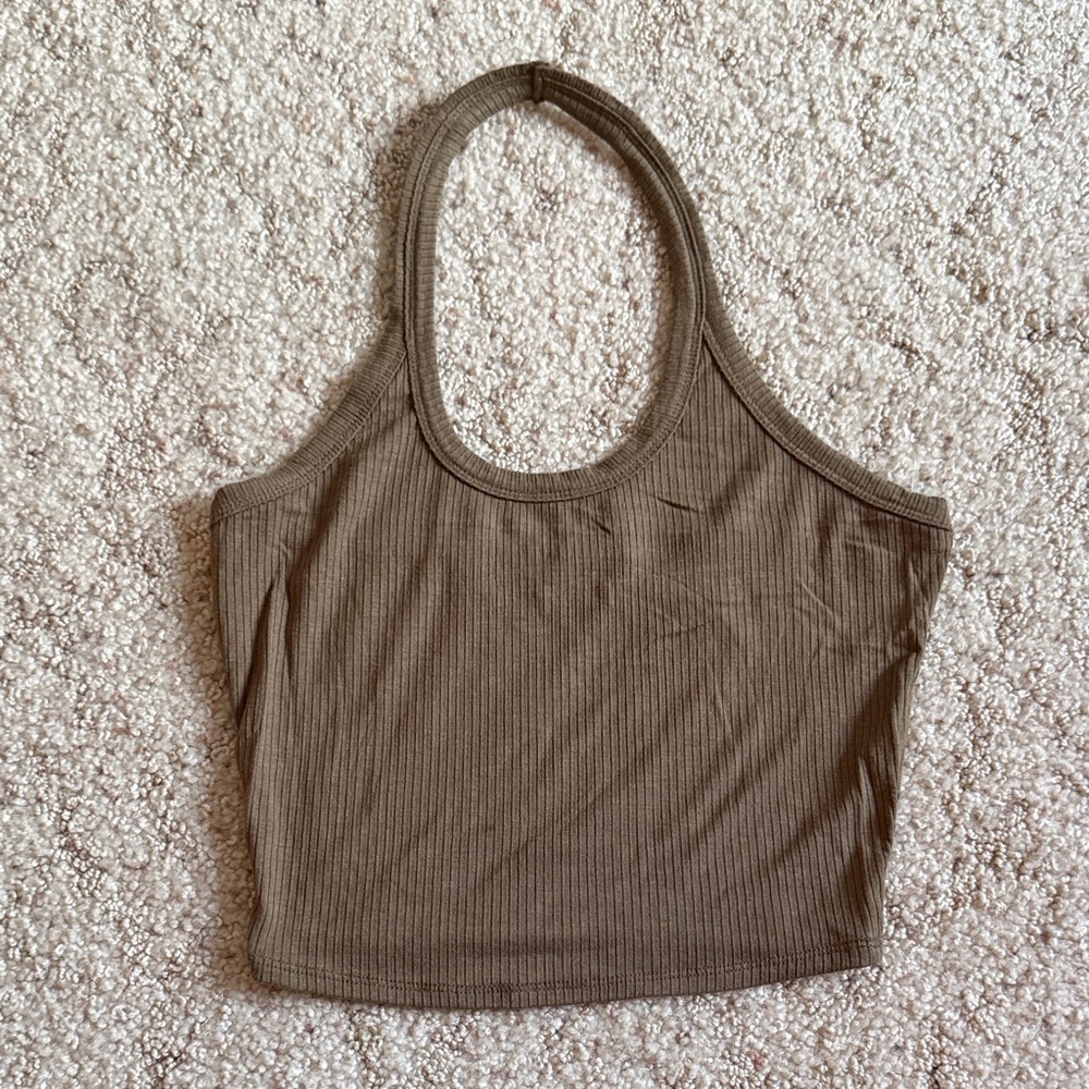 Bozzolo Ribbed Tan Halter Crop Top